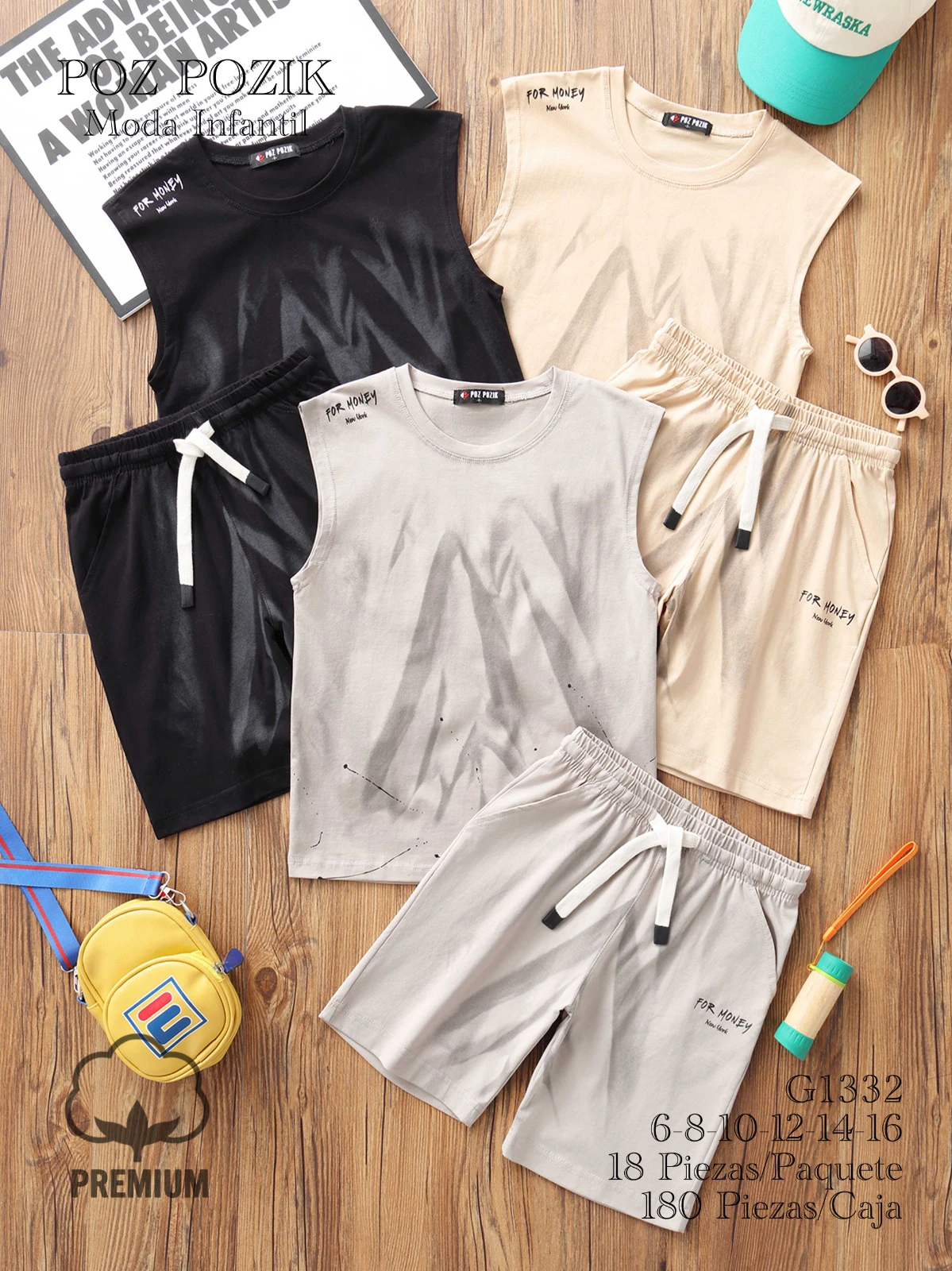 Conjunto de camiseta sin mangas y shorts para niño/niña-G1232