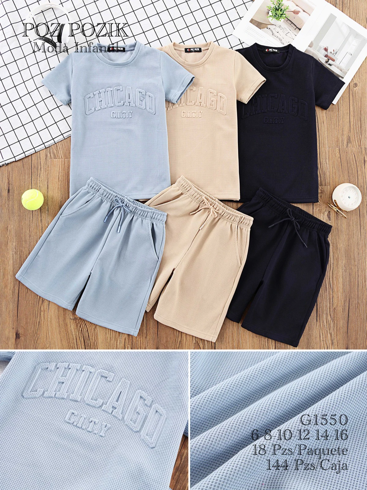Conjunto de playera y shorts con estampado Chicago City-G1550