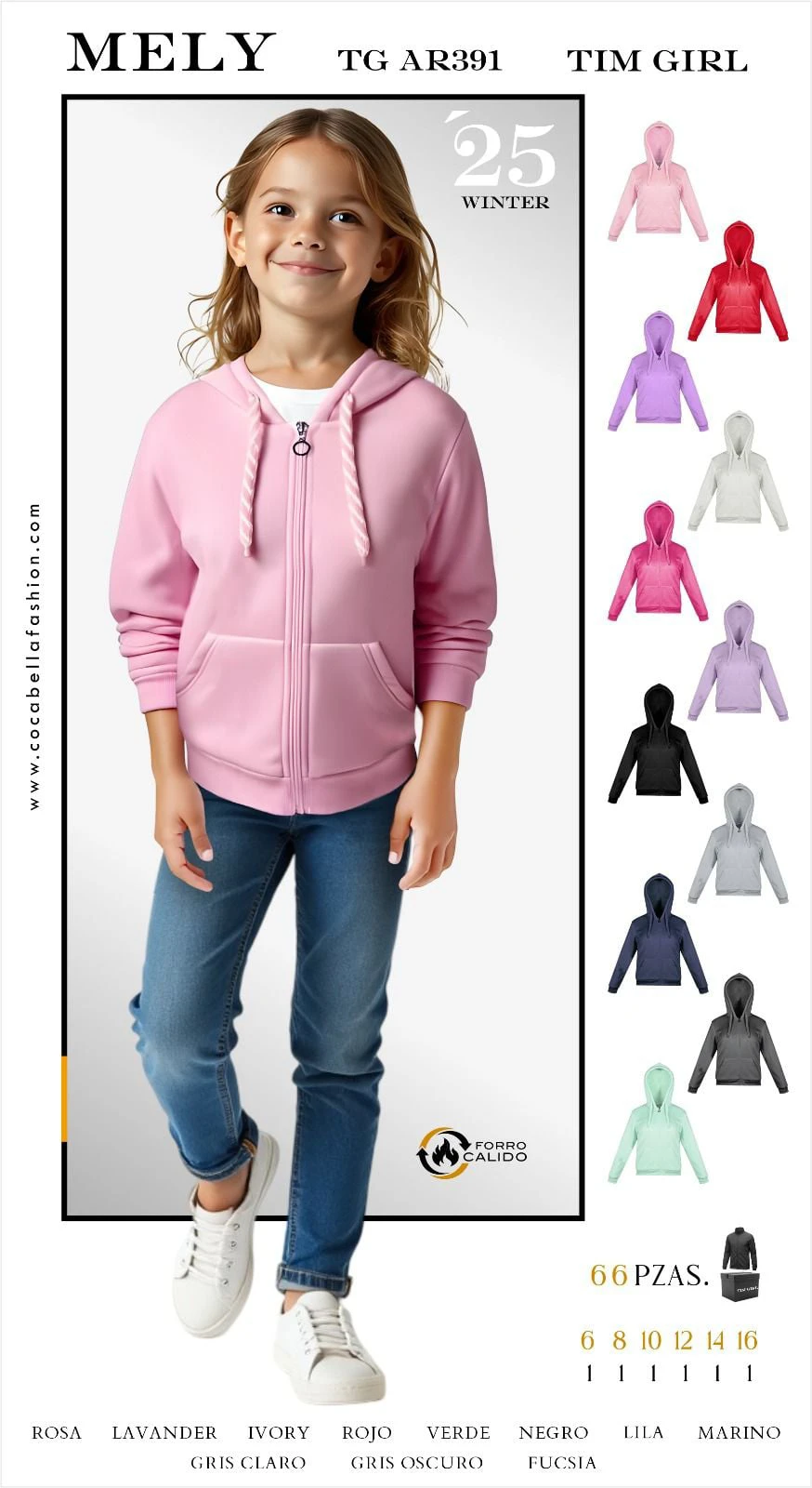 Sudadera con Capucha y Cremallera para Niña Mely-TG AR391