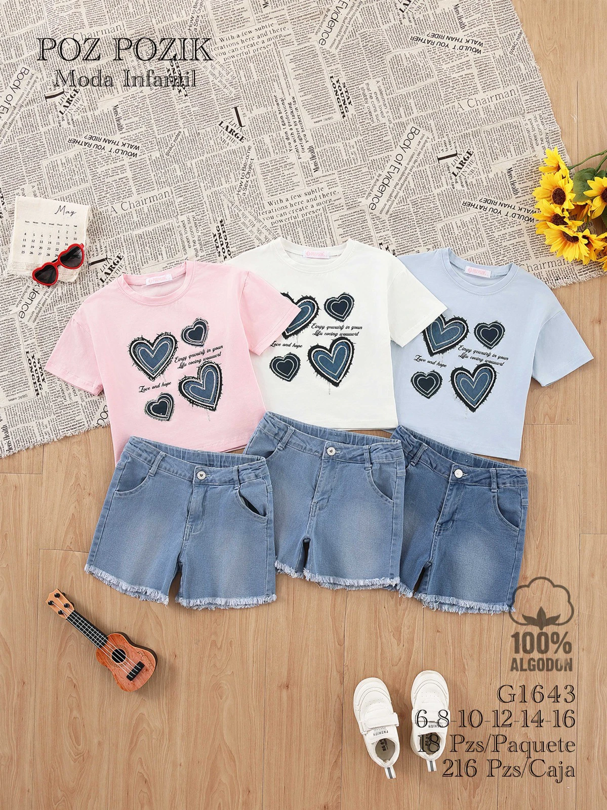 Conjunto de camiseta y shorts de mezclilla para niños-G1643