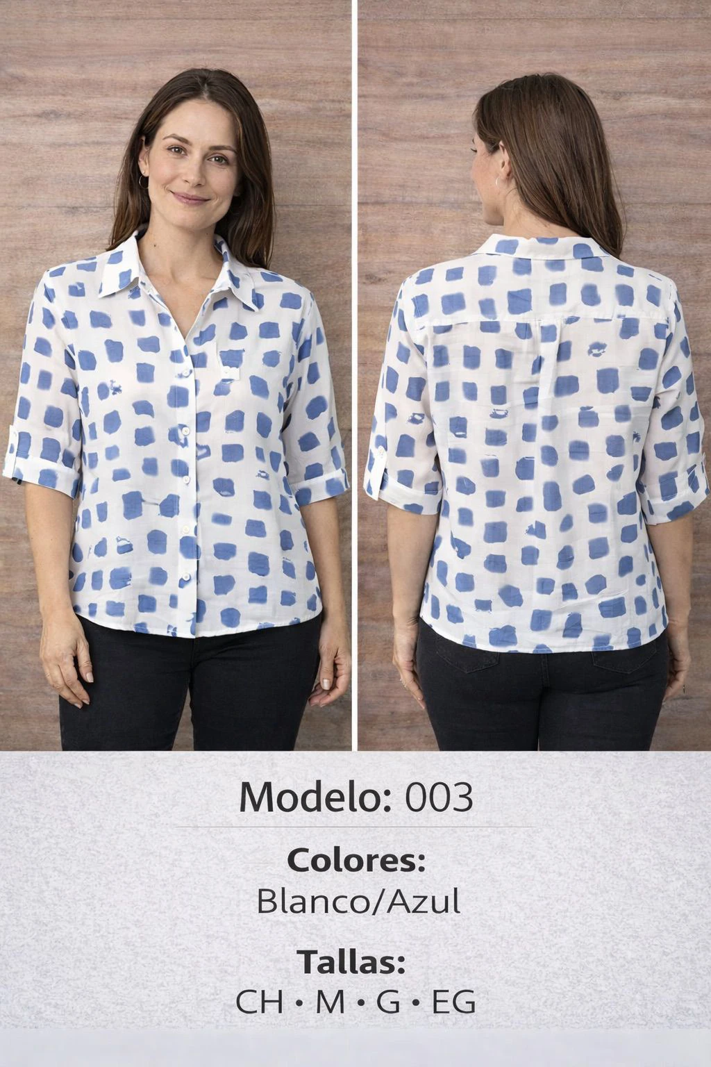 Camisa de mujer con estampado de cuadros irregulares-003