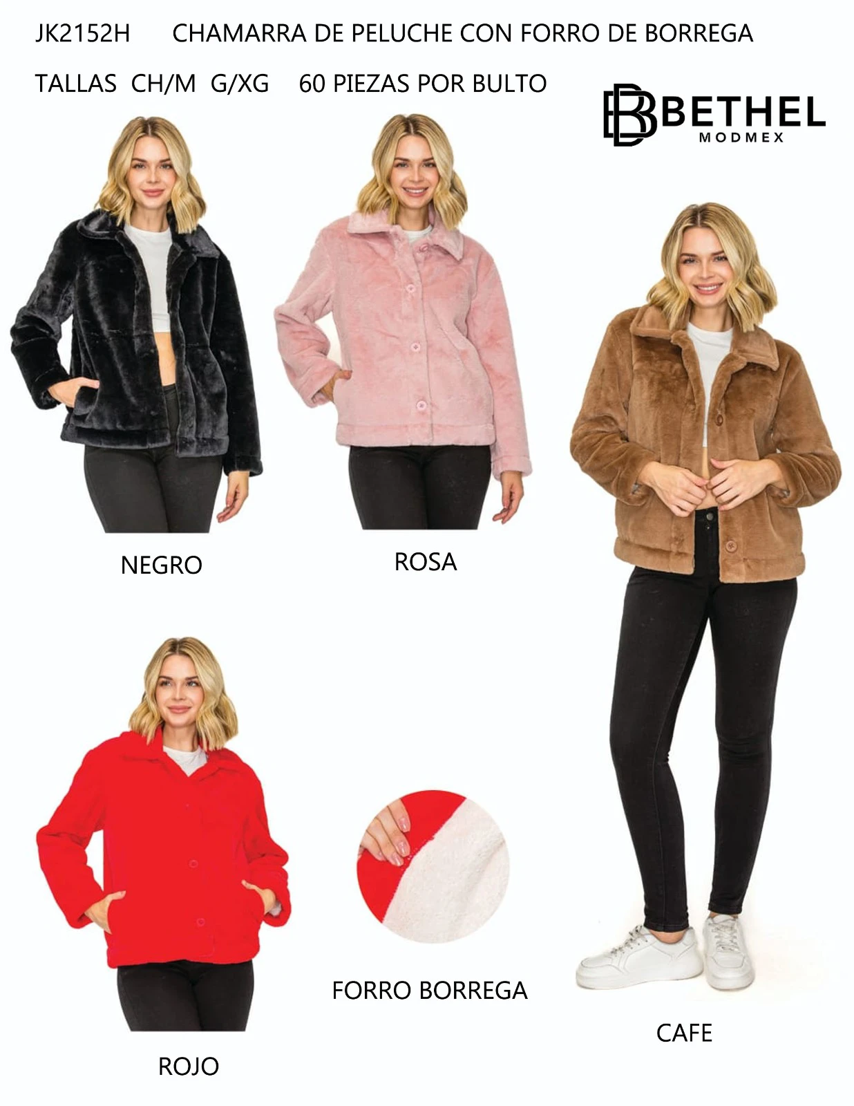 Chamarra de peluche con forro de borrega-JK2152H