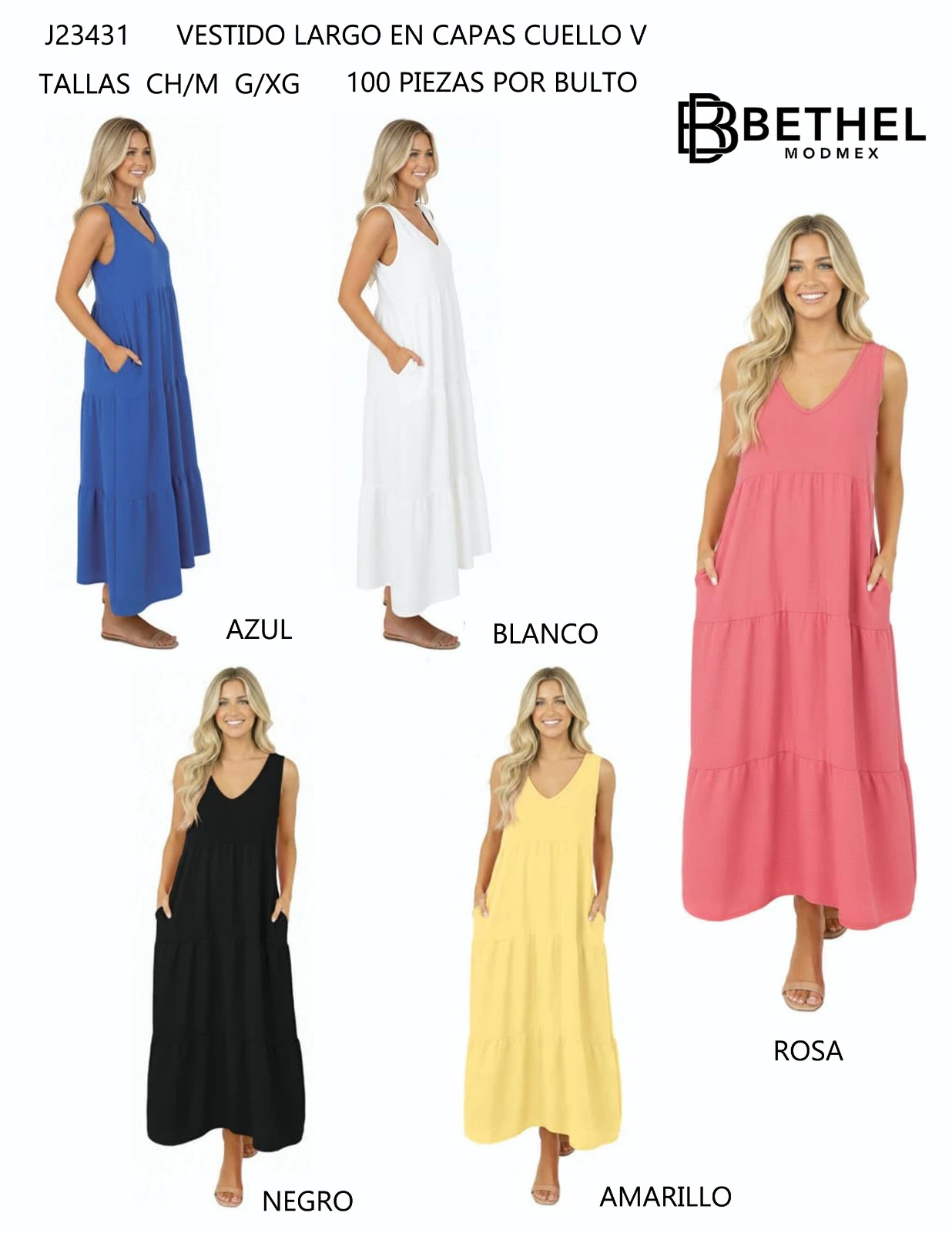 Vestido Largo en Capas Cuello V-J23431
