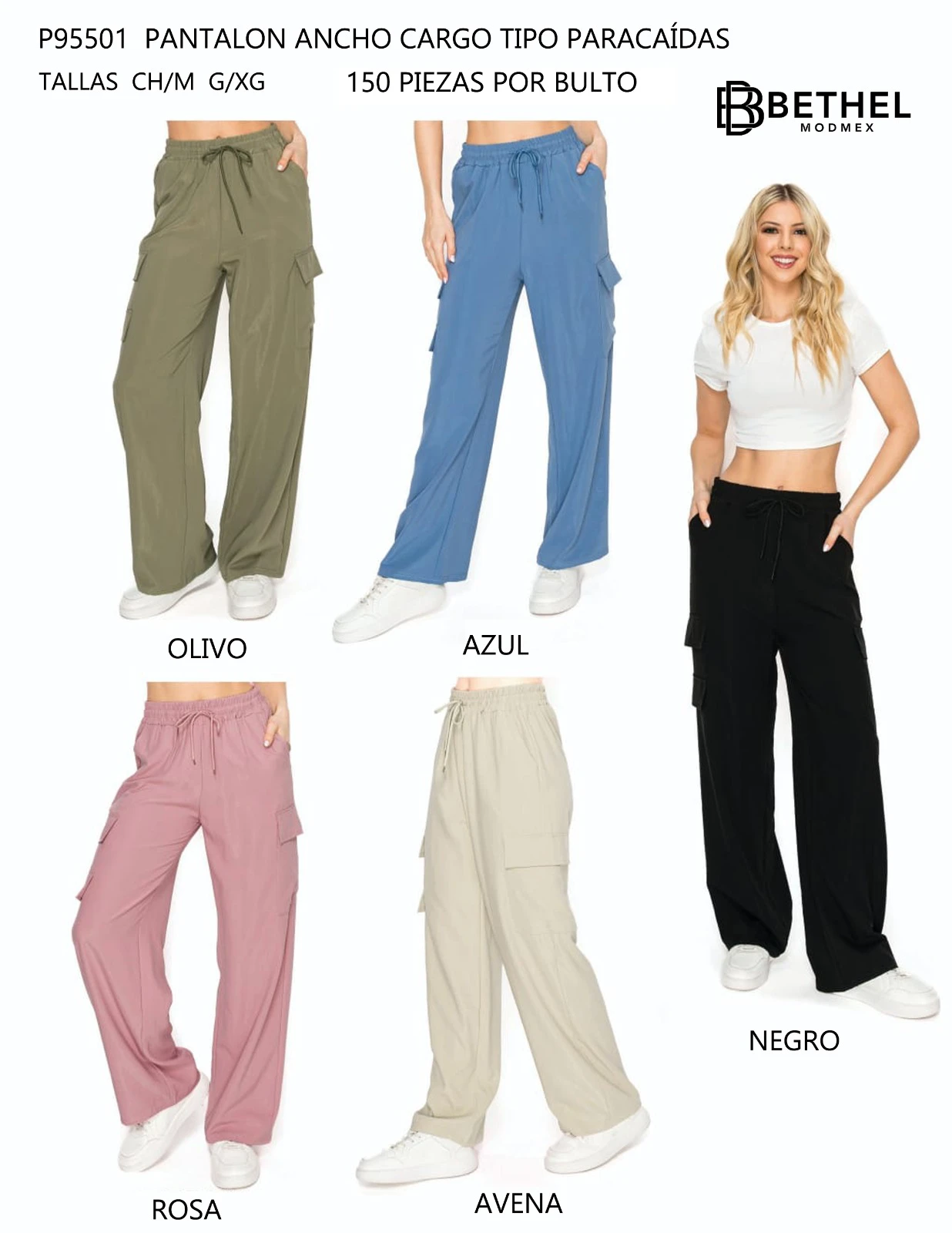Pantalón Ancho Cargo Tipo Paracaídas-P95501