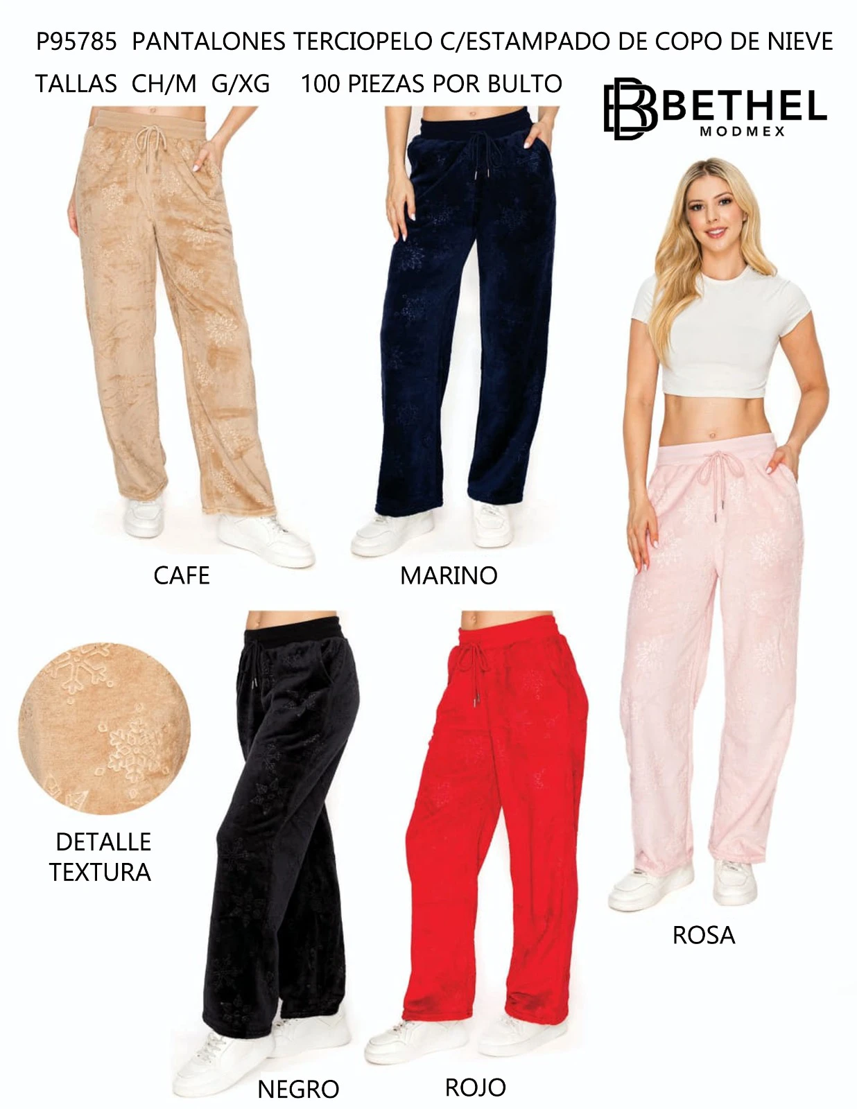 Pantalones de terciopelo con estampado de copo de nieve-P95785