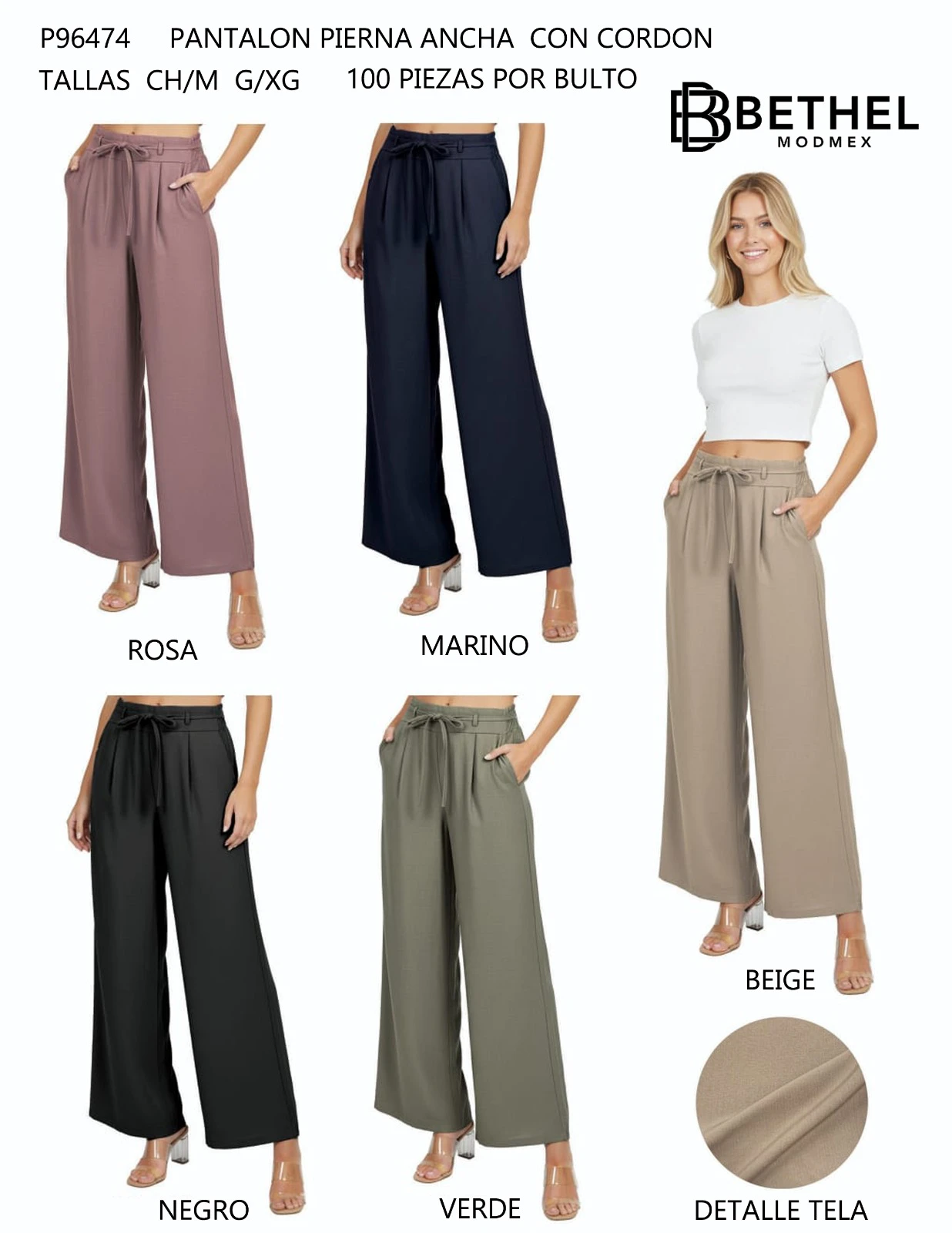Pantalón pierna ancha con cordón-P96474