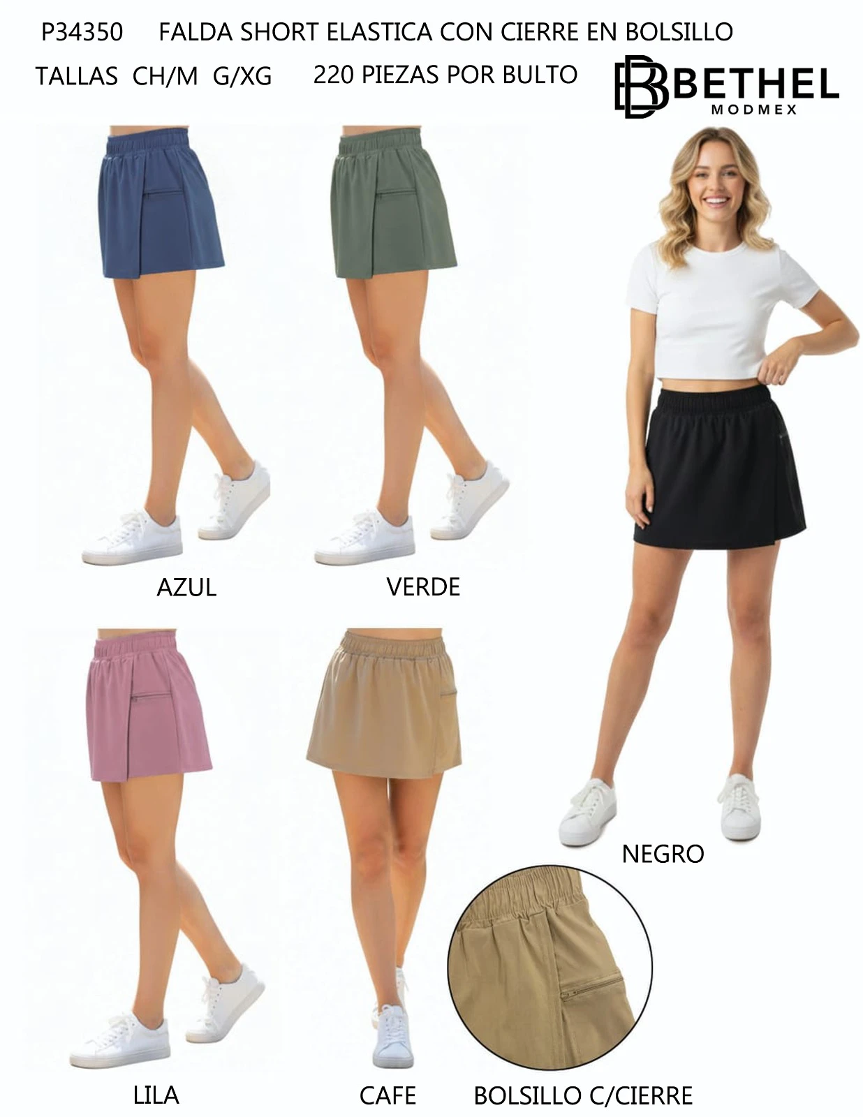 Falda Short Elástica con Bolsillo de Cierre-P34350