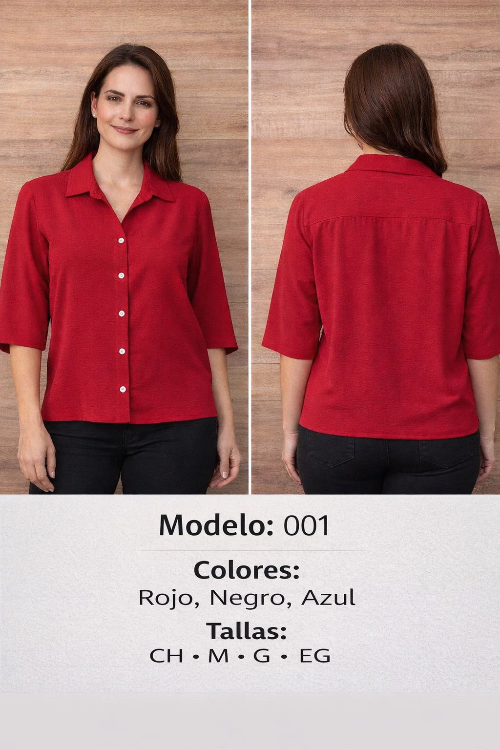 Blusa abotonada con mangas 3/4 para mujer-001