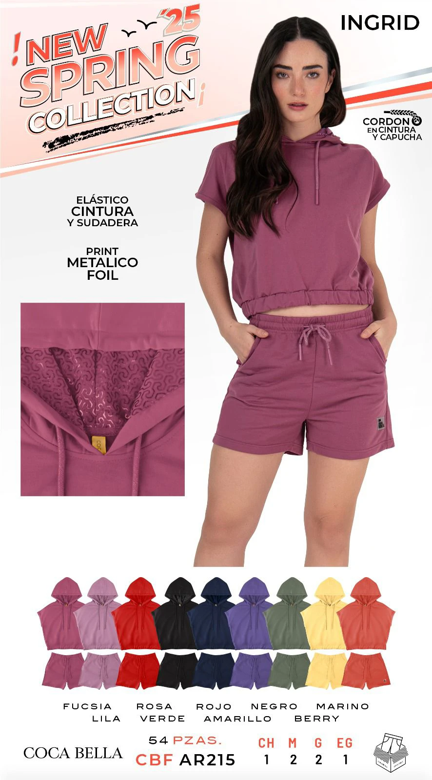 Conjunto deportivo de sudadera con capucha y short INGRID-CBF AR215