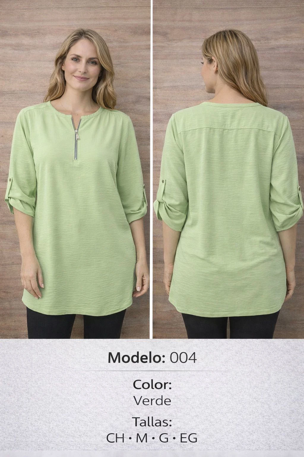 Blusa de manga larga con cierre frontal-4012