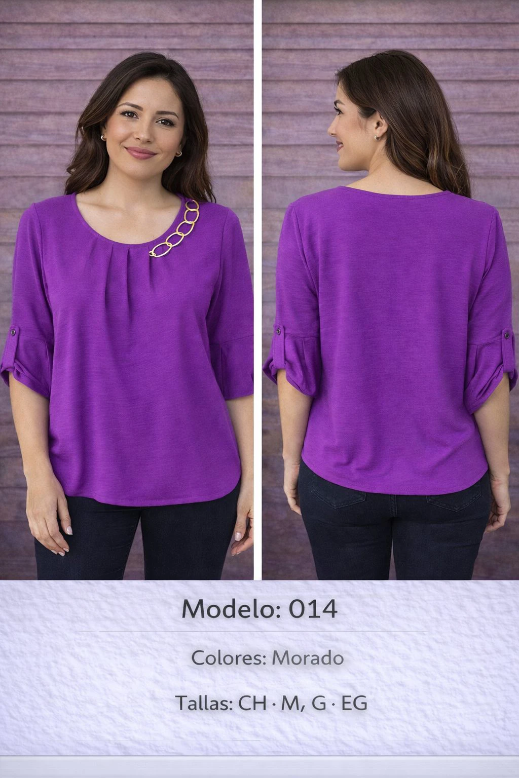 Blusa de mujer con mangas 3/4 y detalle de cadena-2430