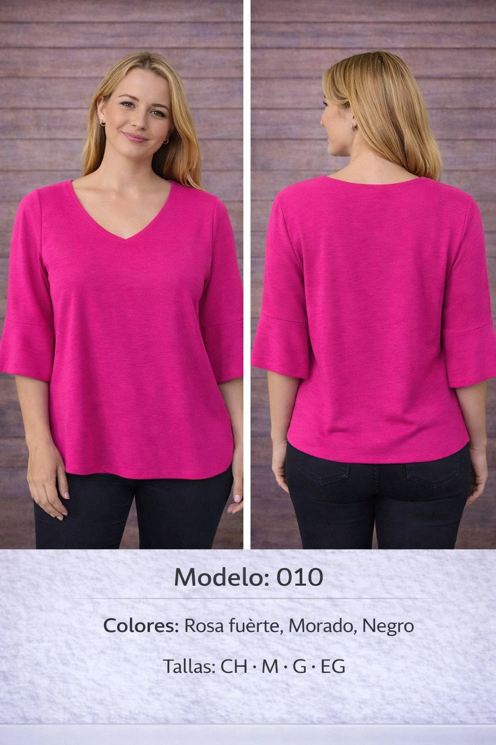 Blusa de mujer con cuello en V y manga 3/4-543