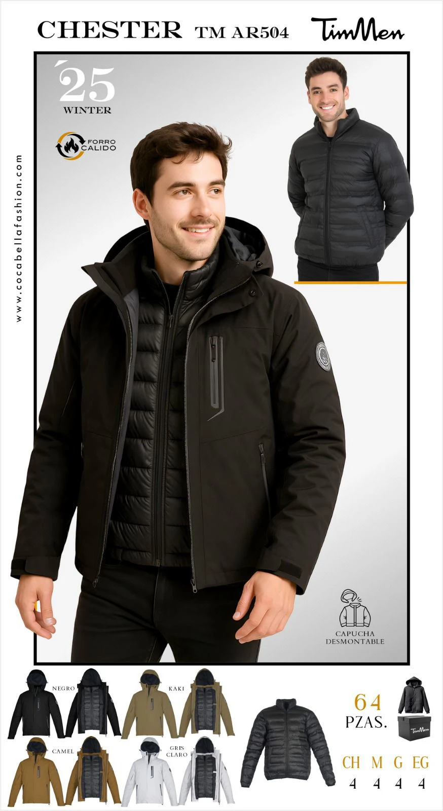 Chamarra de Invierno Capucha Desmontable  Chester-TM AR504