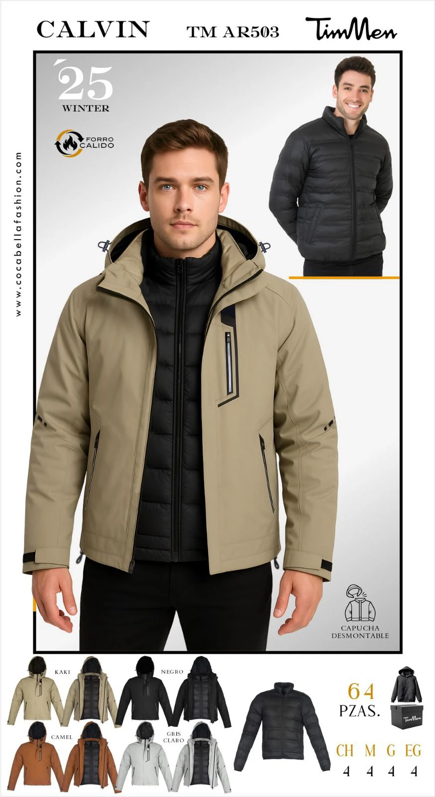 Chamarra de invierno con capucha desmontable Calvin-TM AR503