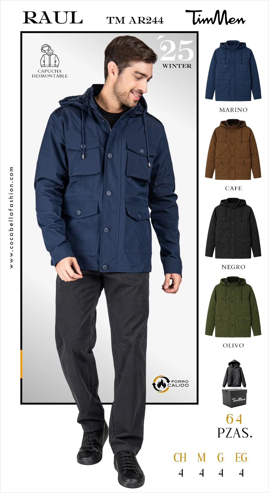 Chamarra de invierno con capucha desmontable Raul-TM AR244