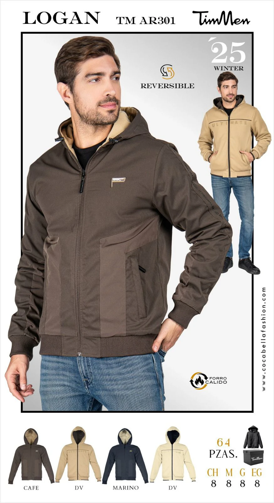 Chamarra reversible con capucha y forro cálido Logan-TM AR301