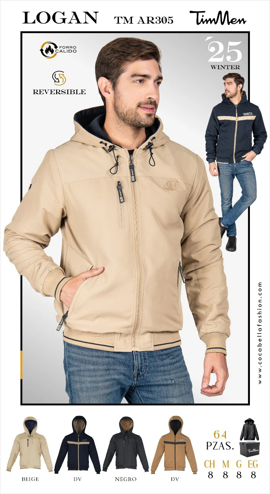 Chamarra Reversible con Capucha y Forro Cálido Logan-TM AR305