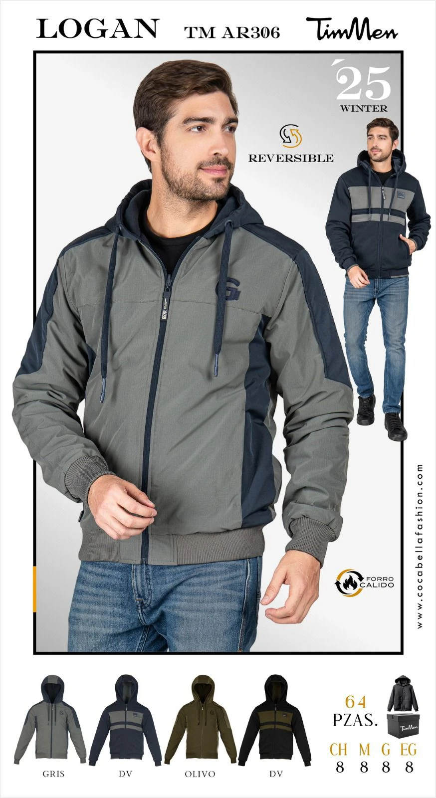 Sudadera Reversible para Hombre con Cierre Logan-TM AR306