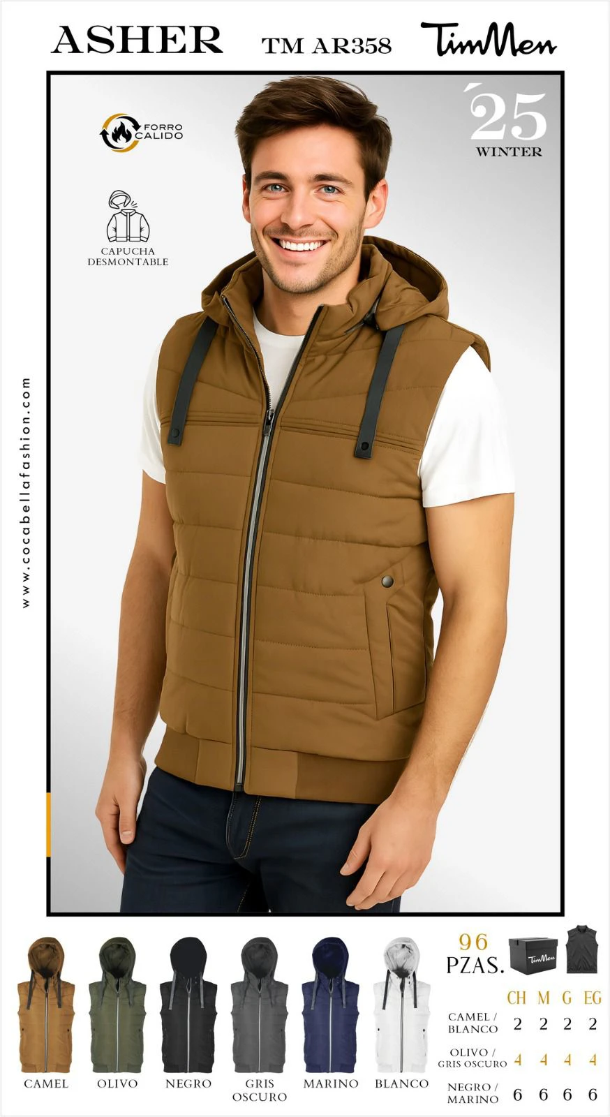 Chaleco acolchado con capucha desmontable Asher-TM AR358