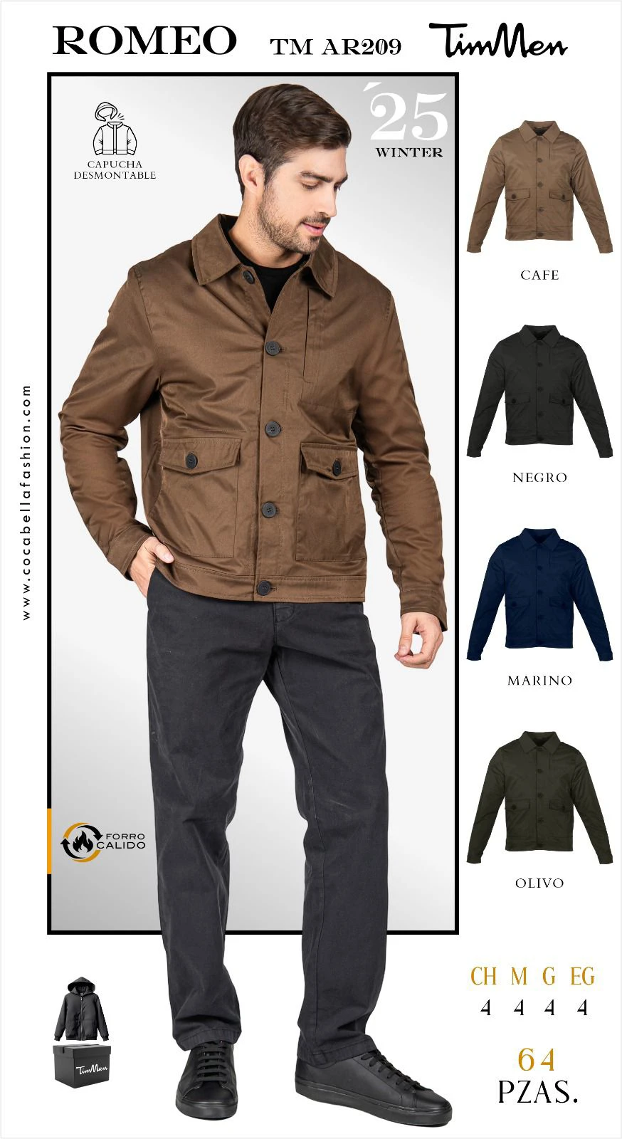 Chamarra de hombre con capucha desmontable Romeo-TM AR209