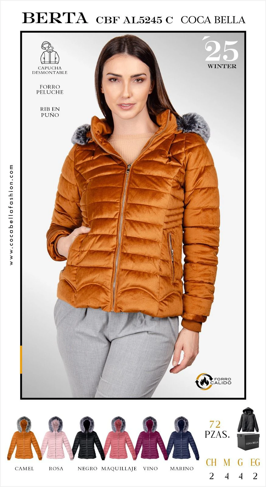 Chamarra acolchada de invierno con capucha desmontable Berta-AL5245 C