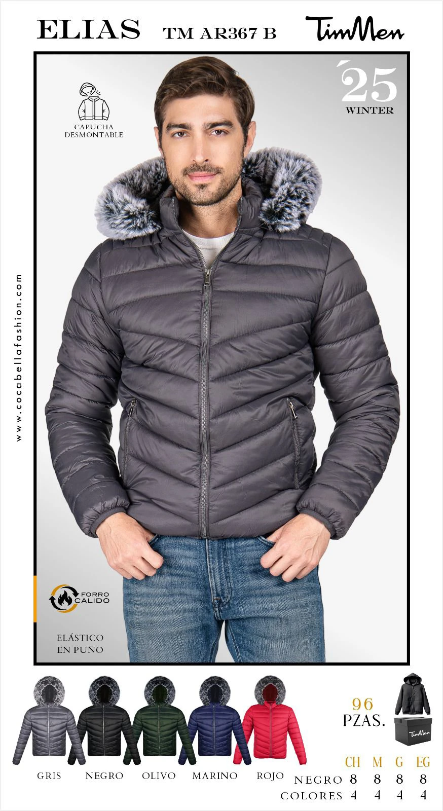Chamarra Acolchada con Capucha Desmontable Elias-TM AR367 B