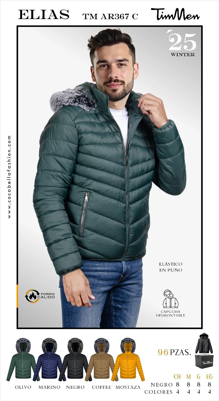 Chamarra Acolchada de Hombre con Capucha Desmontable Elias-TM AR367 C