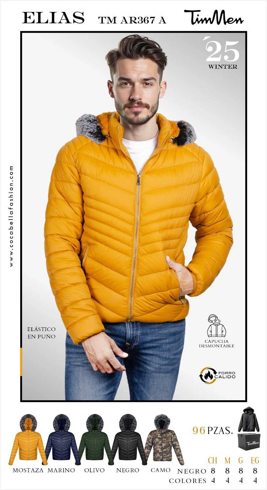 Chamarra de invierno acolchada con capucha desmontable Elias-TM AR367 A