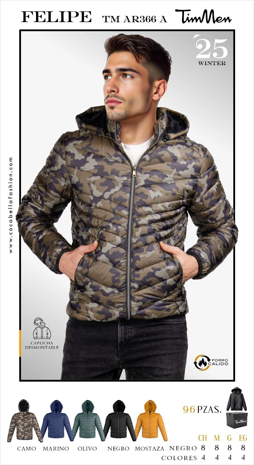 Chamarra Acolchada con Capucha Desmontable para Hombre Felipe-TM AR366 A
