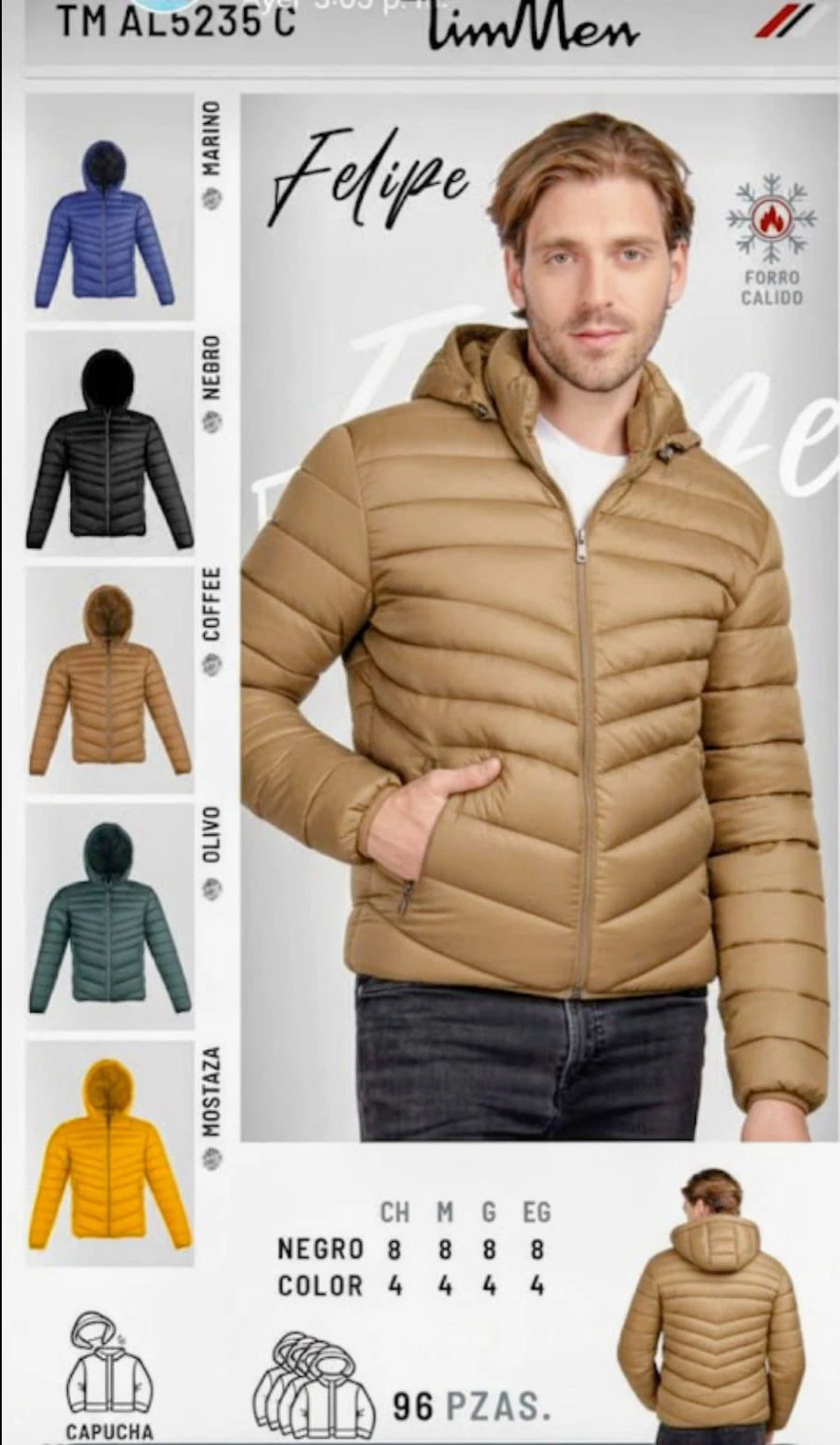 Chamarra Acolchada con Capucha para Hombre Felipe-TM AL5235 C