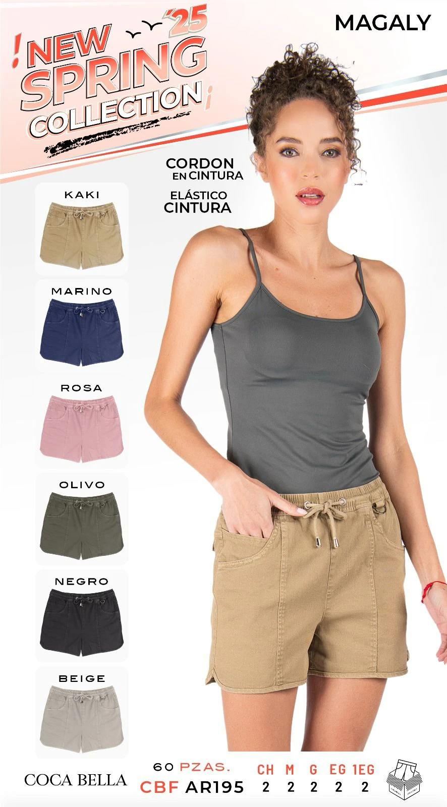 Shorts de algodón con cordón y cintura elástica MAGALY-CBF AR195