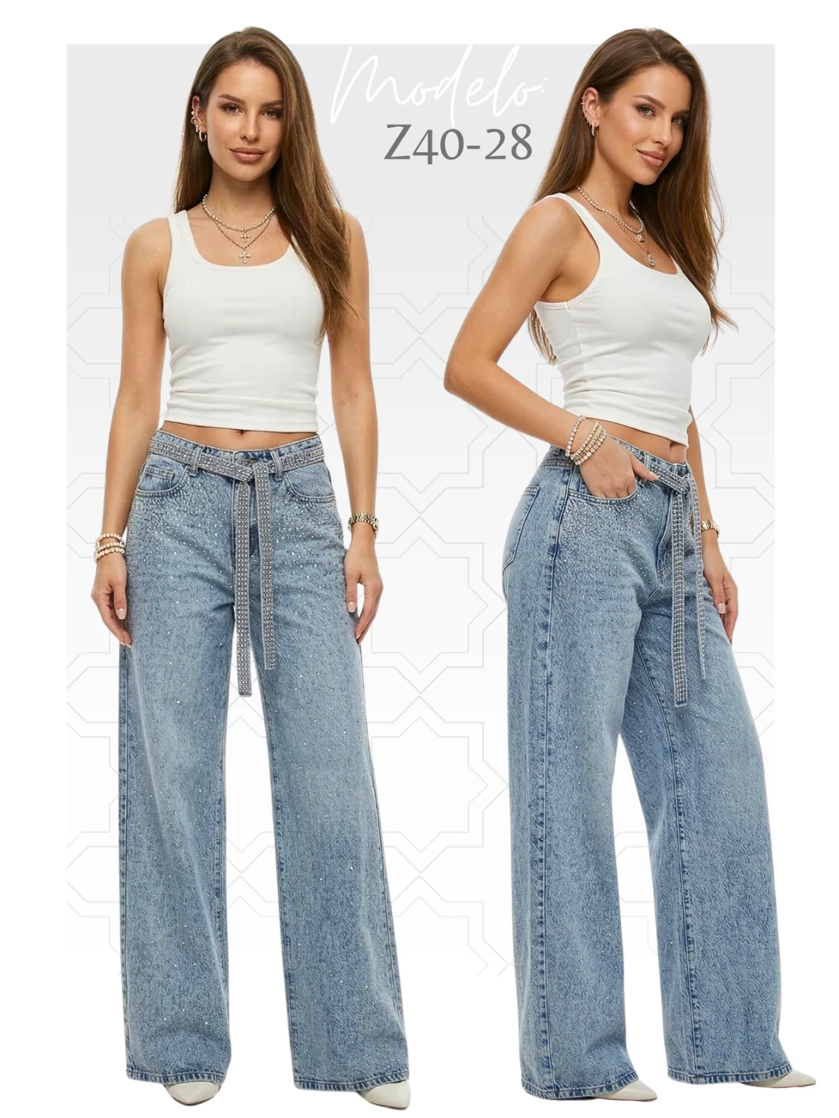 Jeans anchos con pedrería y cinturón-Z40-28