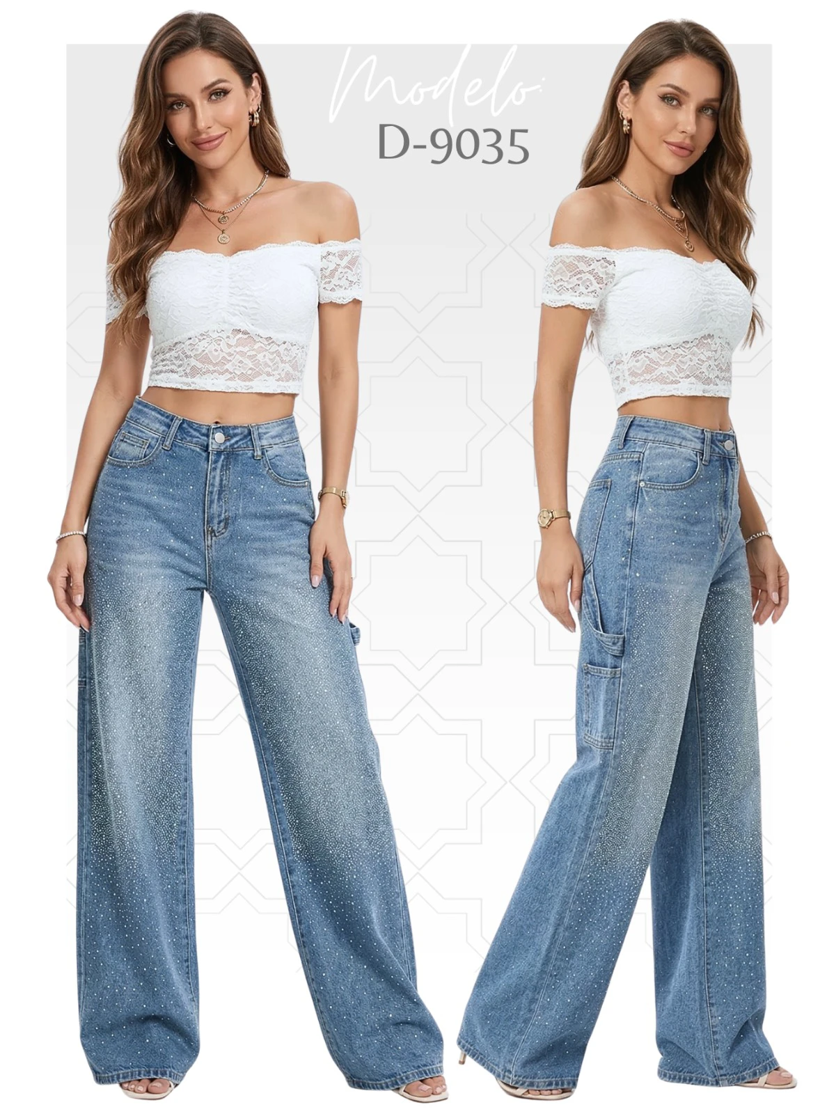 Jeans holgado con brillos para mujer-D-9035