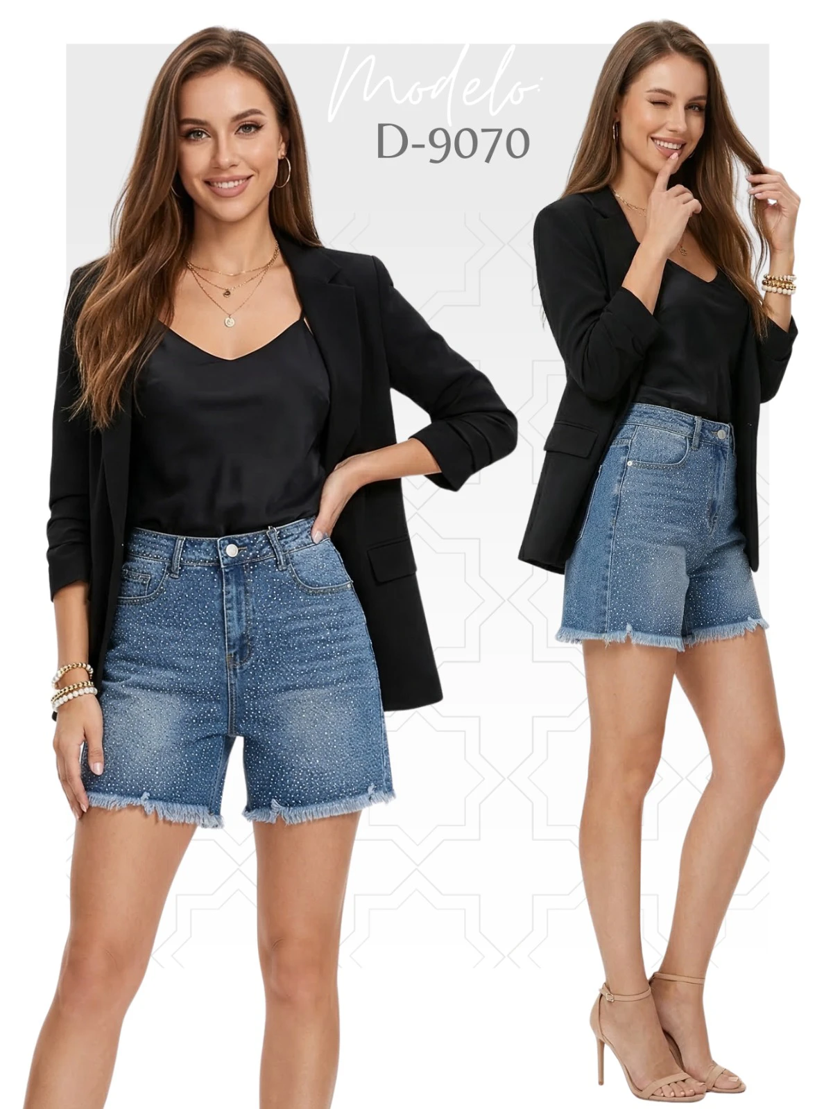 Shorts de mezclilla con pedrería-D-9070