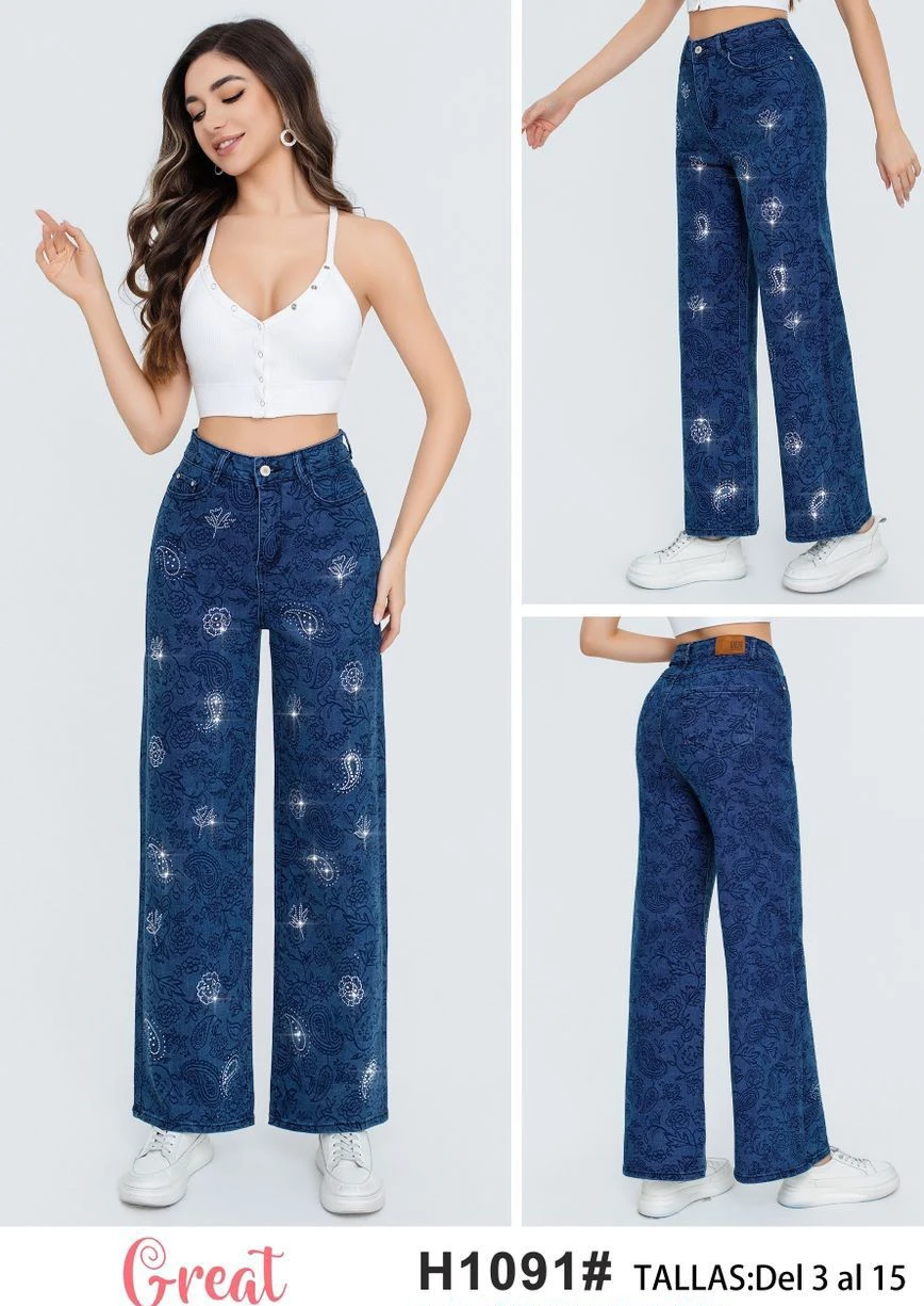 Jeans de corte Holgado con brillos Great Jeans-H1091