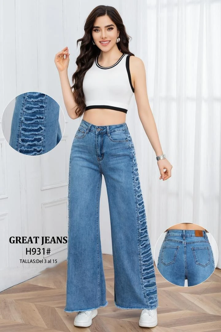 Jeans de mujer de corte acampanado-H931