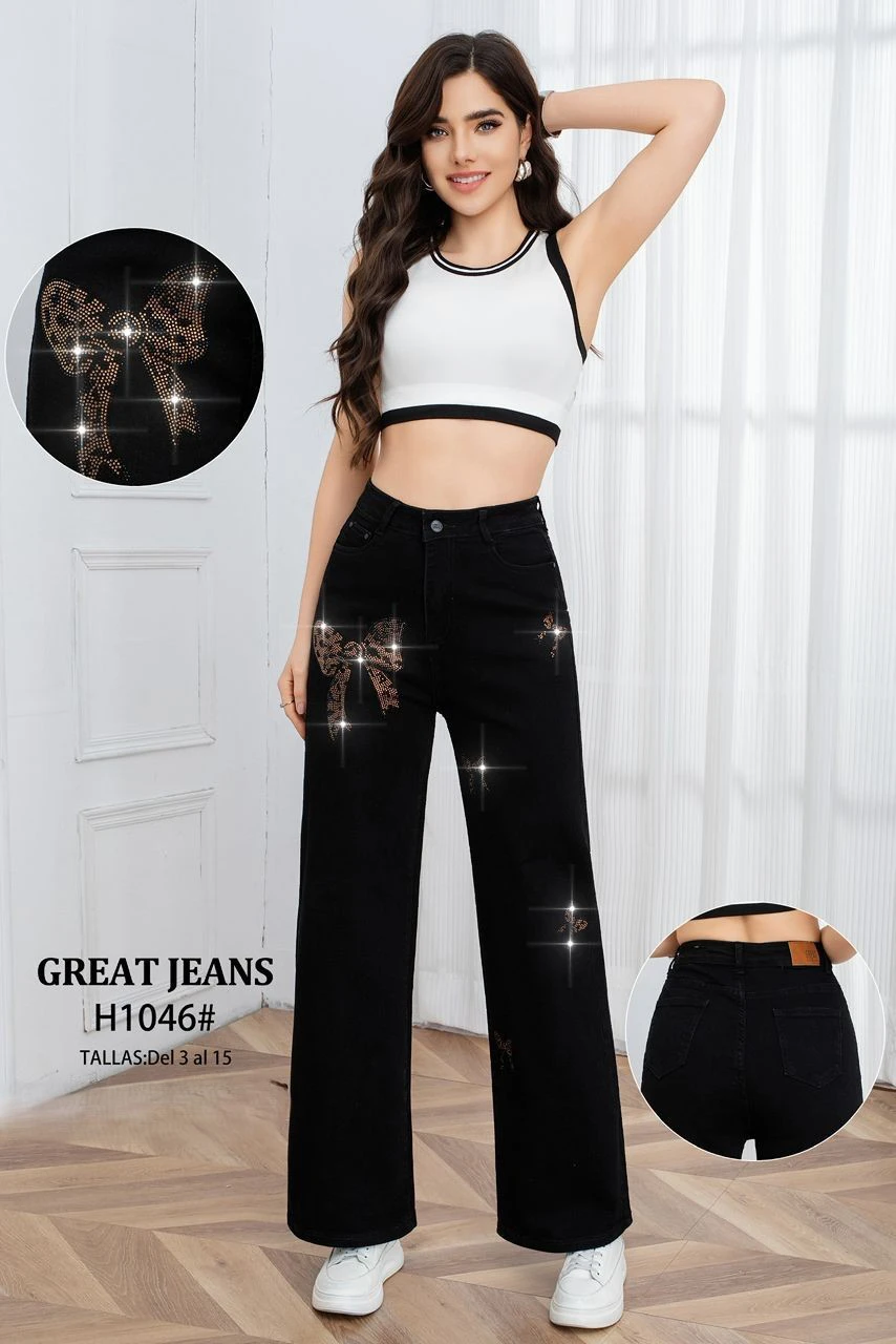 Jeans de corte Holgado con brillos Great Jeans-H1046