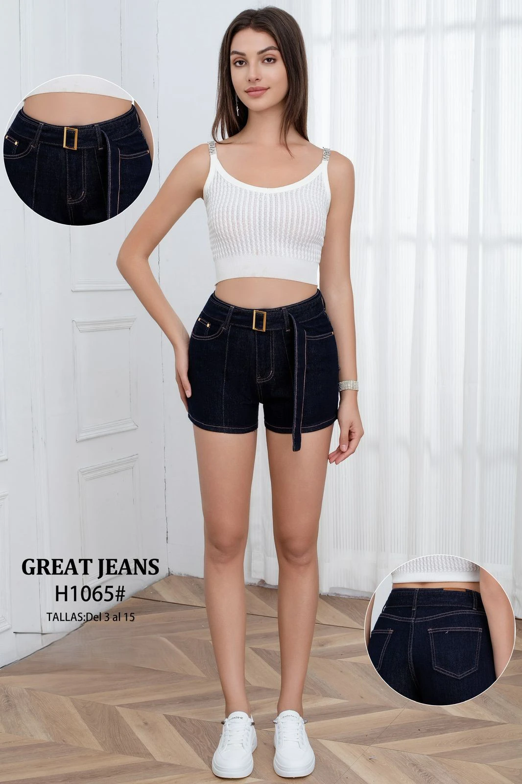 Shorts de mezclilla con cinturón-H1065