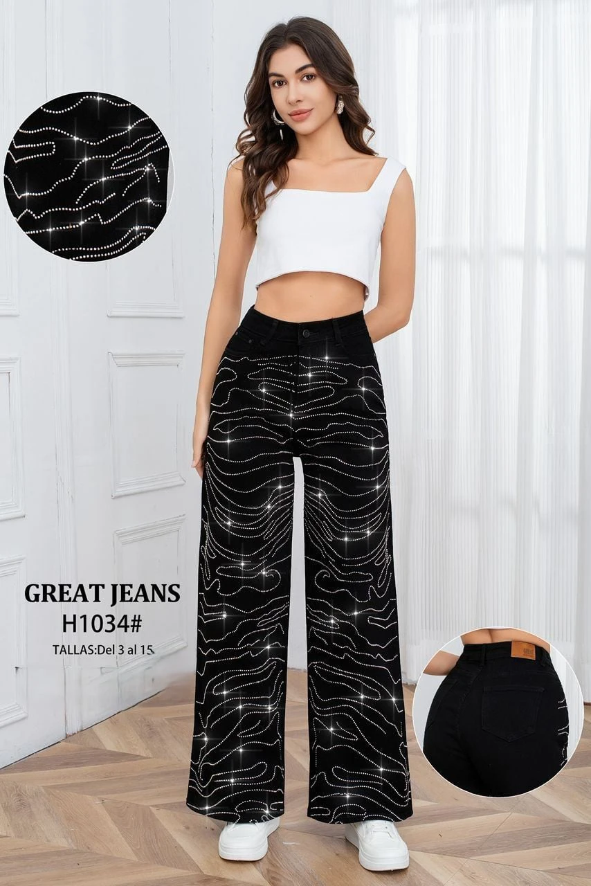 Jeans con diseño de pedrería-H1034