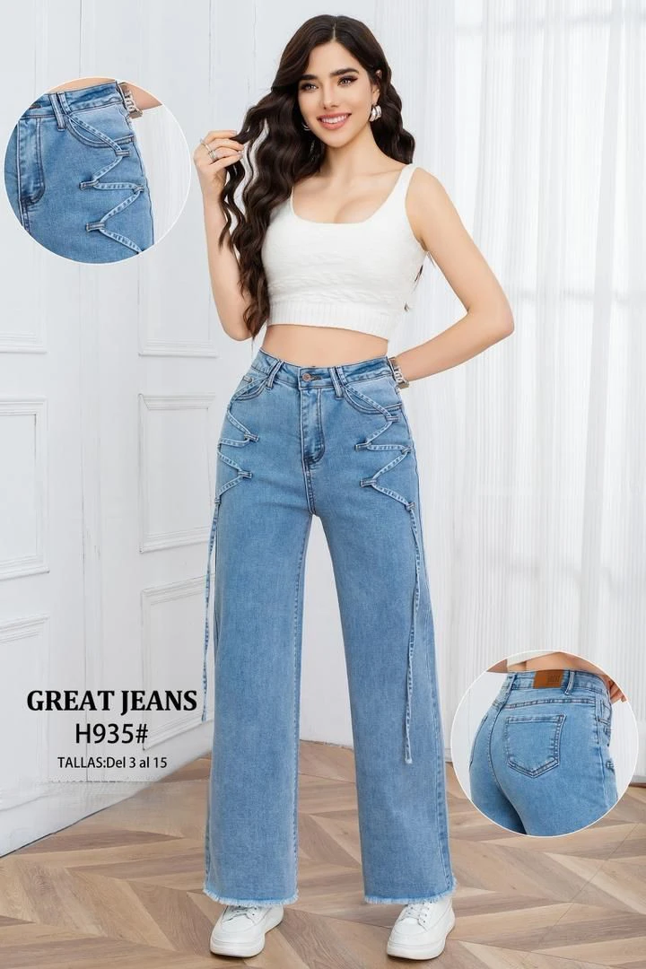 Jeans de corte holgado con tiras cruzadas-H935