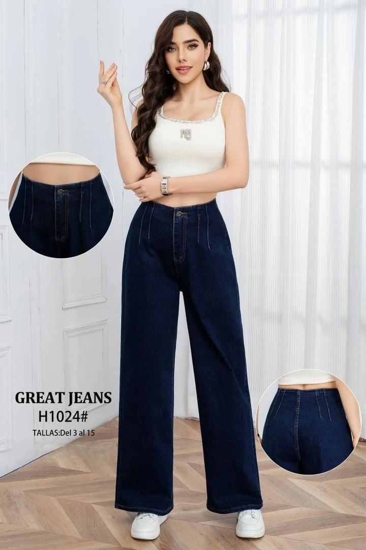 Jeans de mezclilla de corte recto para mujer-H1024