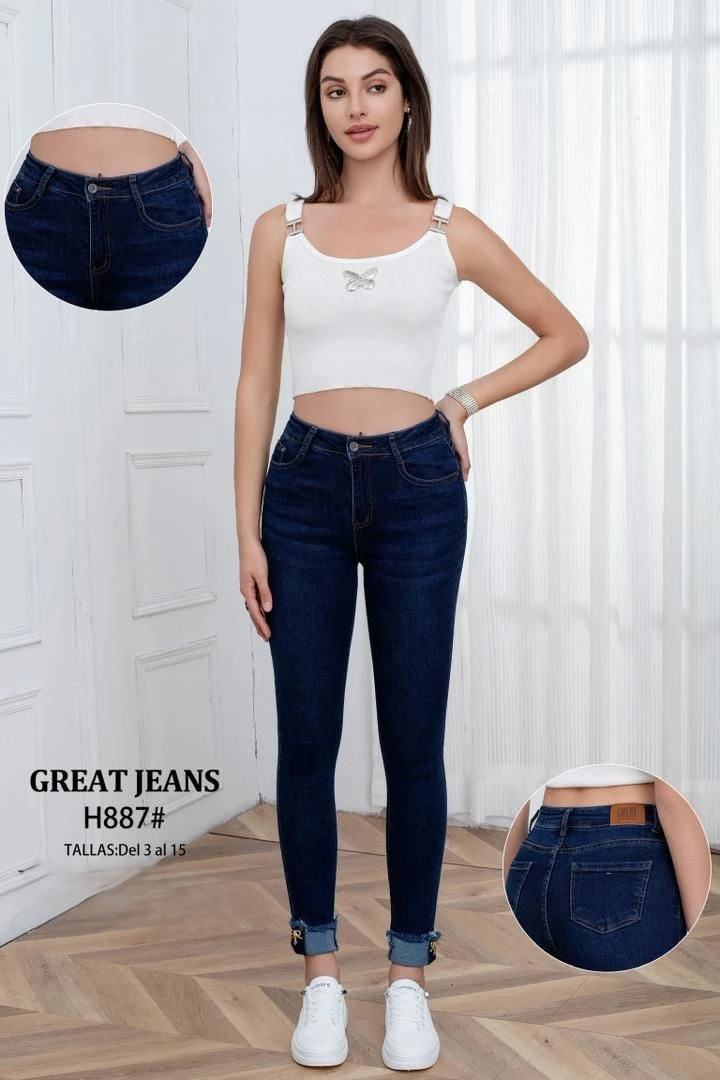 Jeans de corte skinny para mujer-H887