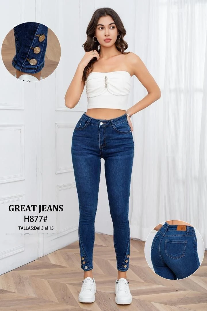 Jeans skinny de mujer con botones en el tobillo-H877