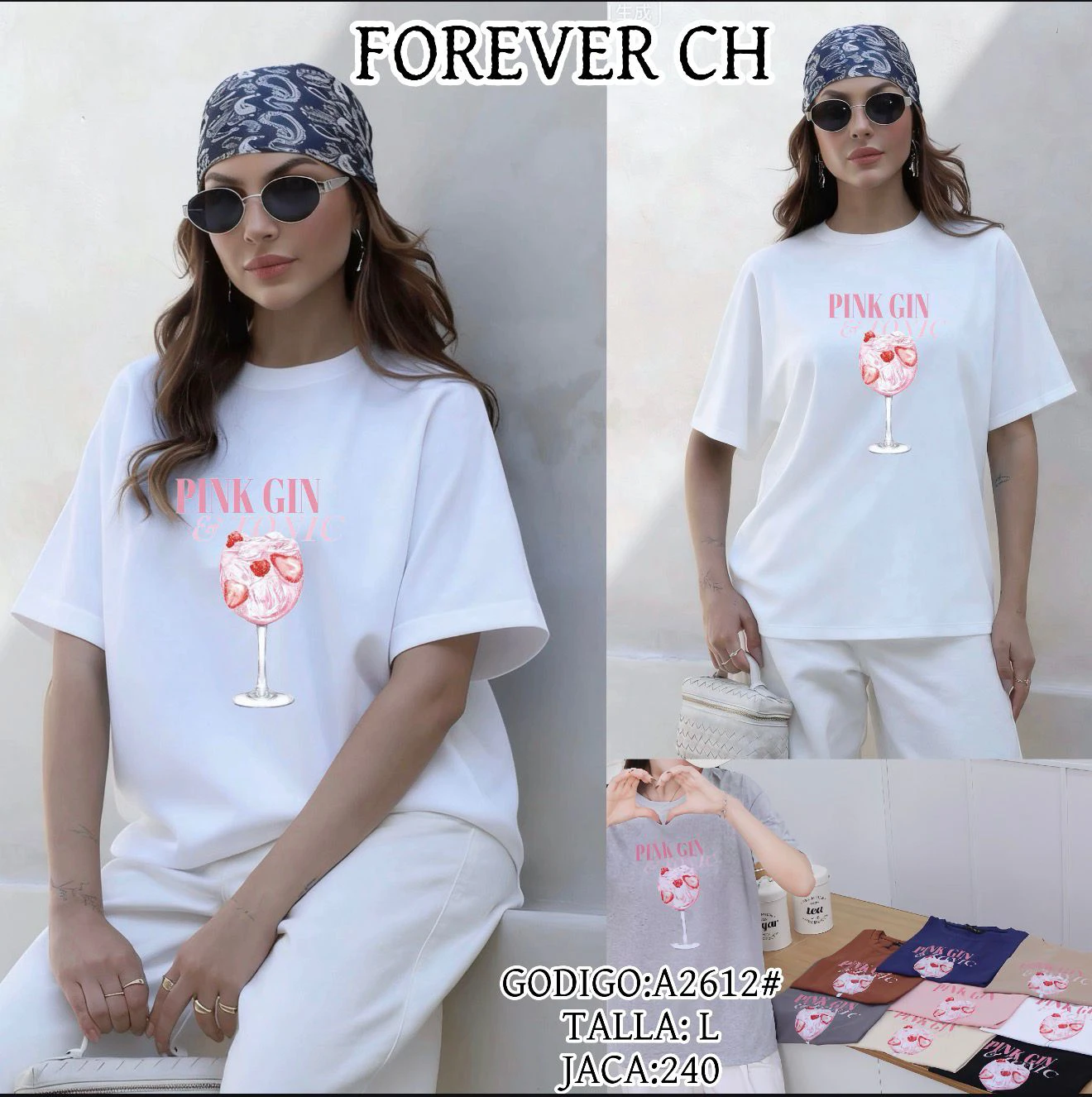 Playera con estampado de bebida Pink Gin-A2612
