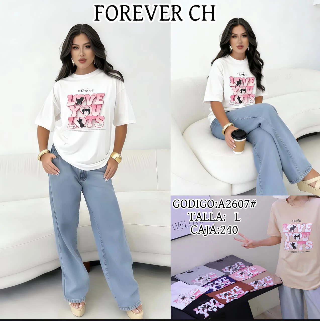 Playera con estampado de gatos ‘Love You Lots’-A2607