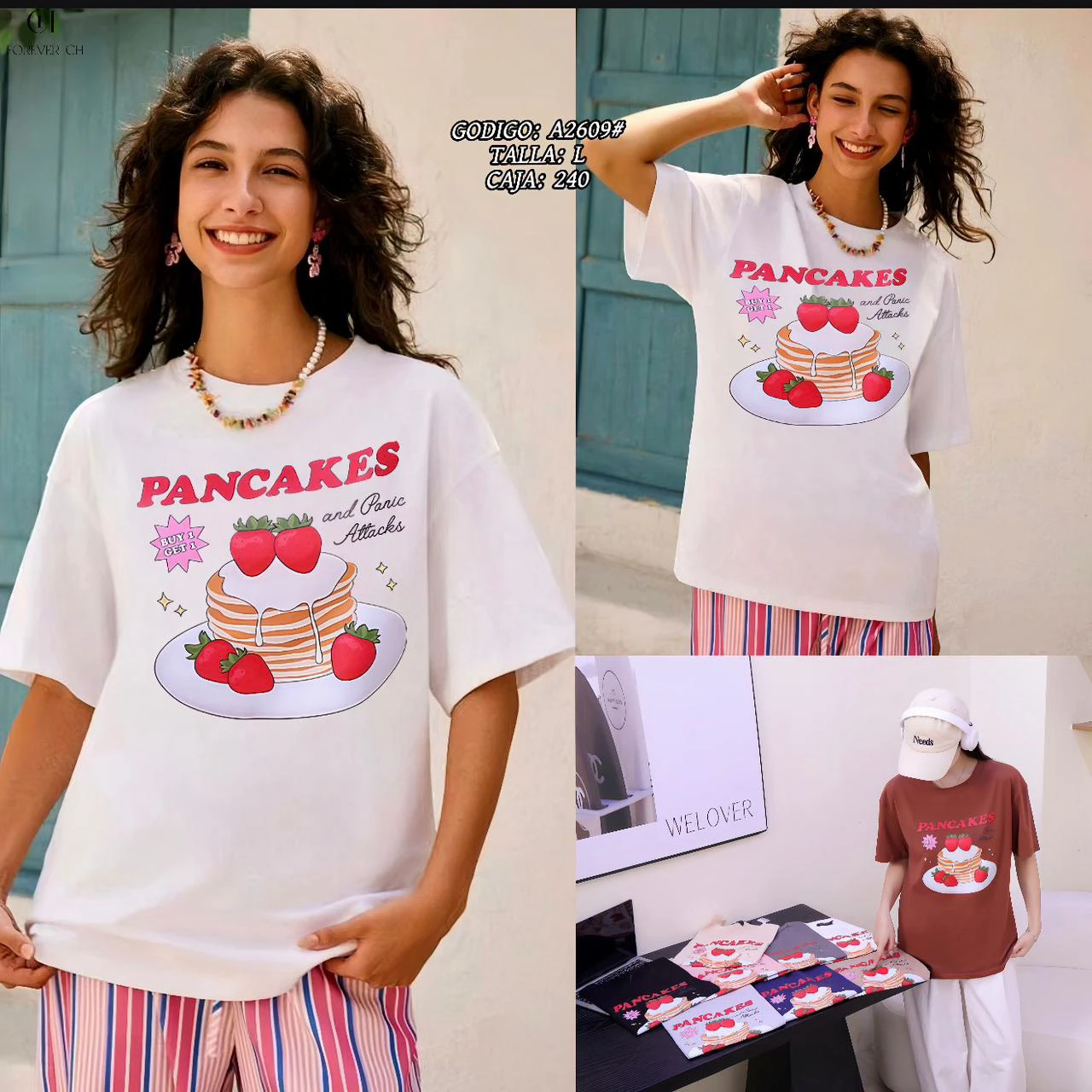 Playera estampada de pancakes-A2609