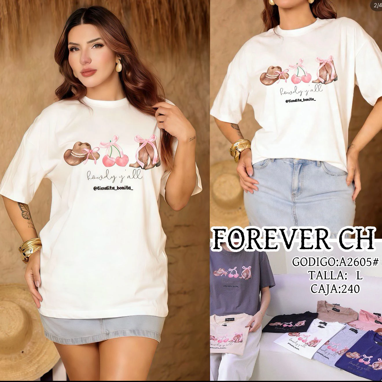 Playera con estampado sombreros vaqueros y cerezas-A2605