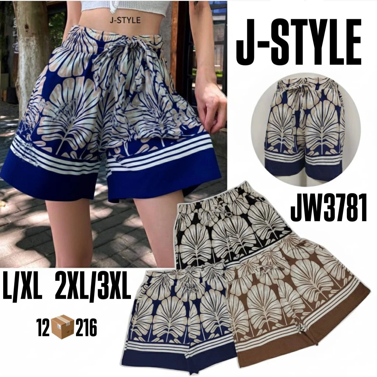 Shorts estampados con cinturón-JW3781