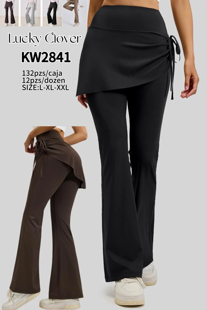Pantalones acampanados deportivos con falda superpuesta-KW2841