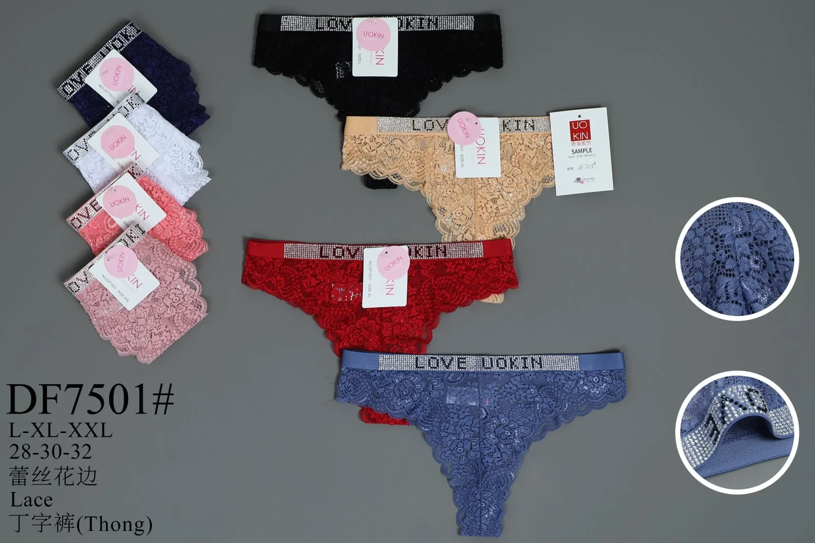 Bragas tanga de encaje con pedrería-DF7501#